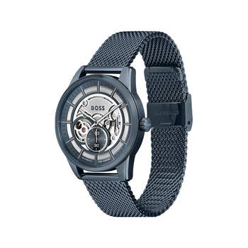 BOSS men's automatic sports watch, blue steel bracelet