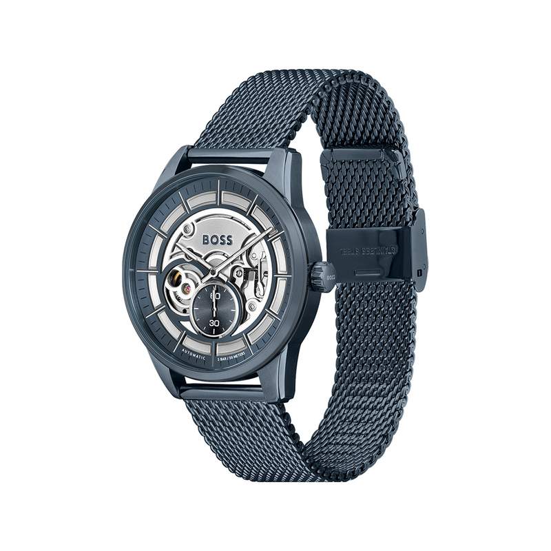 Montre BOSS sport lux homme automatique, bracelet acier bleu - vue 2