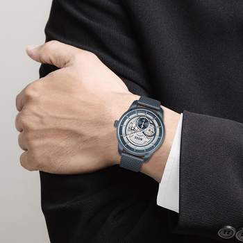 BOSS men's automatic sports watch, blue steel bracelet