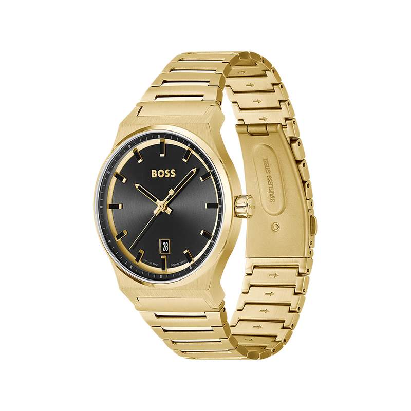 Montre BOSS sport lux homme bracelet acier doré jaune - vue 2