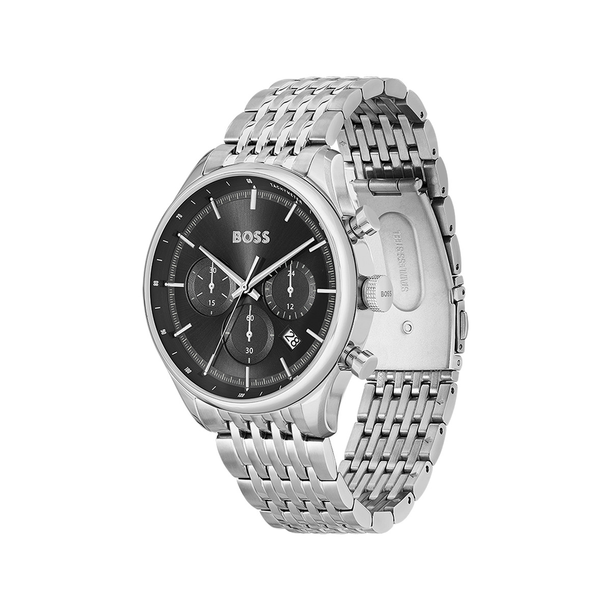 Montre BOSS sport lux homme chronographe, bracelet acier argent - vue 2