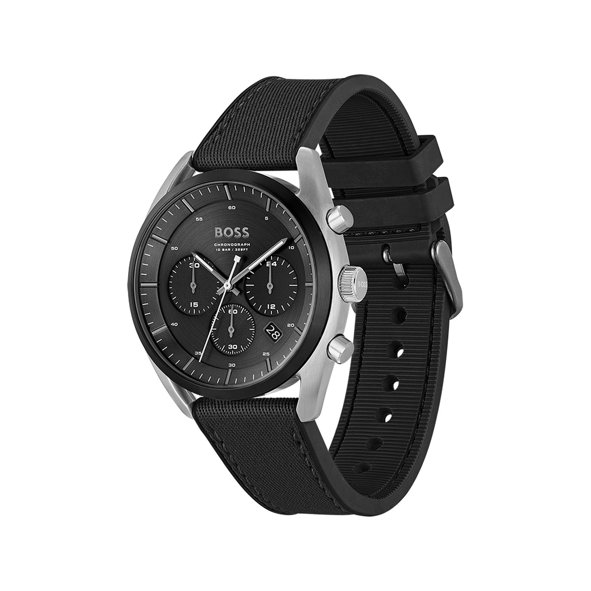 Montre BOSS sport lux homme chronographe, bracelet silicone noir - vue 2