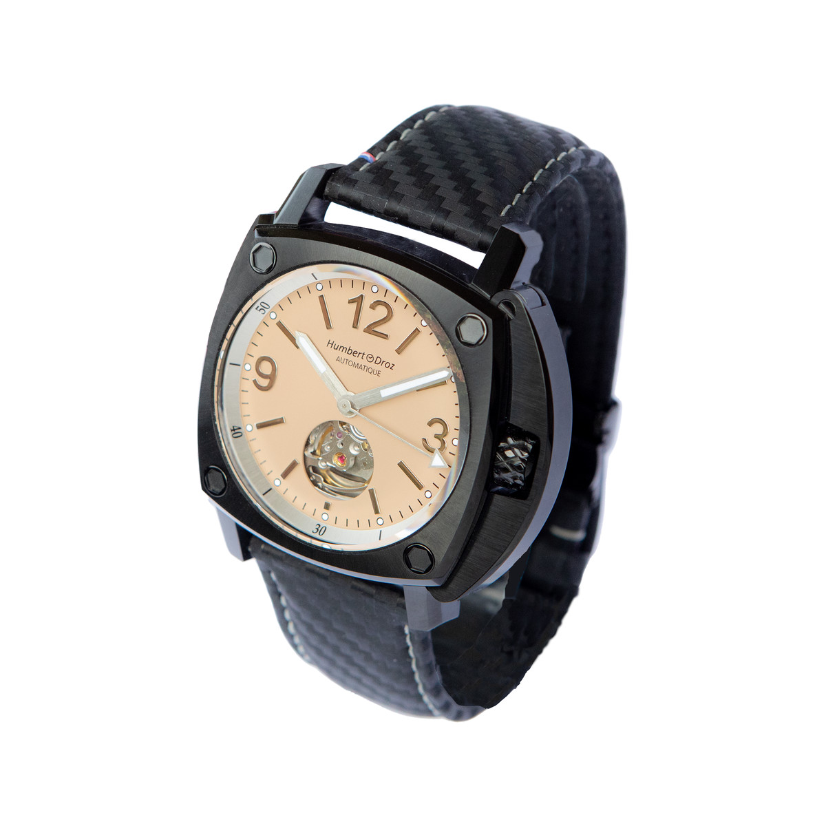 Montre HUMBERT-DROZ hd10 homme automatique, bracelet cuir noir - vue 2