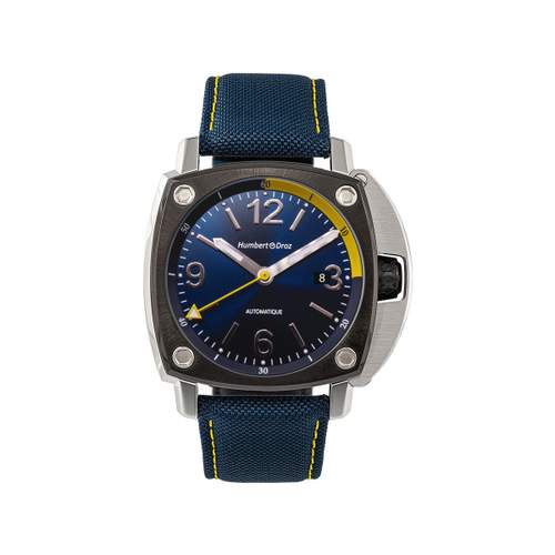 Montre HUMBERT-DROZ hd11 homme automatique, bracelet tissu bleu fonce
