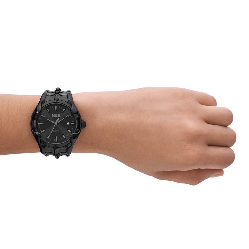 Montre DIESEL vert homme bracelet acier inoxydable noir - vue porté 1