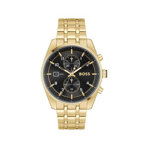Montre BOSS sport lux homme chronographe bracelet acier inoxydable doré jaune