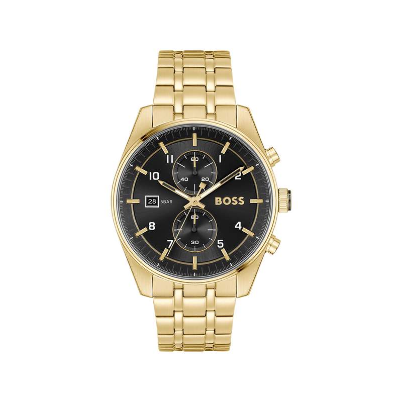 Montre BOSS sport lux homme chronographe bracelet acier inoxydable doré jaune - vue 1