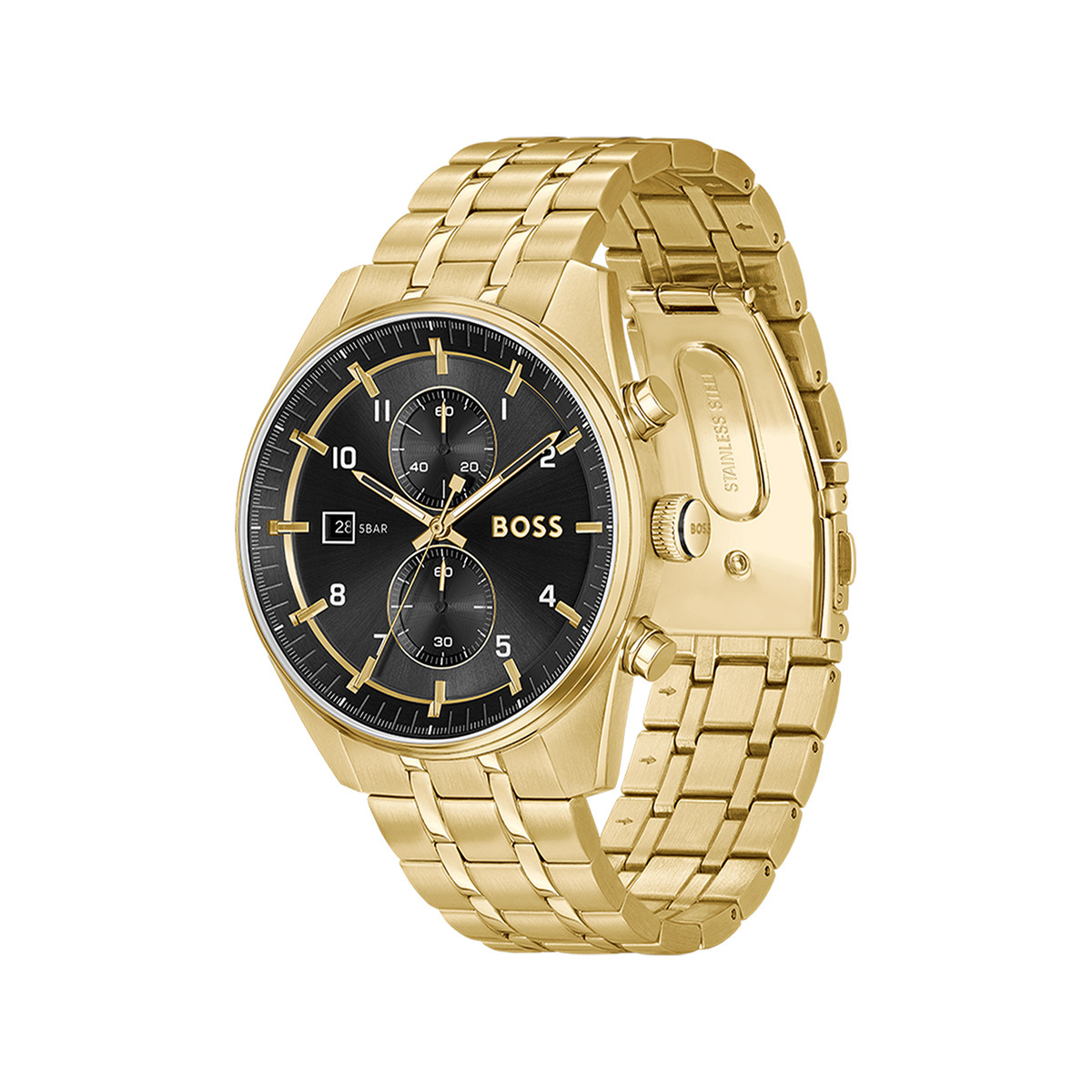 Montre BOSS sport lux homme chronographe bracelet acier inoxydable doré jaune - vue 2
