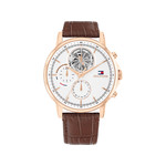 Montre TOMMY HILFIGER homme acier bracelet cuir marron - vue 1