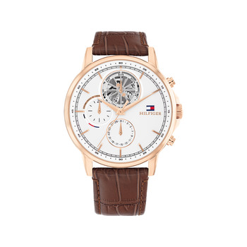 Montre TOMMY HILFIGER homme acier bracelet cuir marron