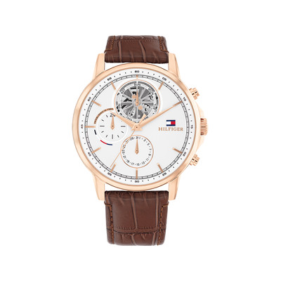 Montre TOMMY HILFIGER homme acier bracelet cuir marron
