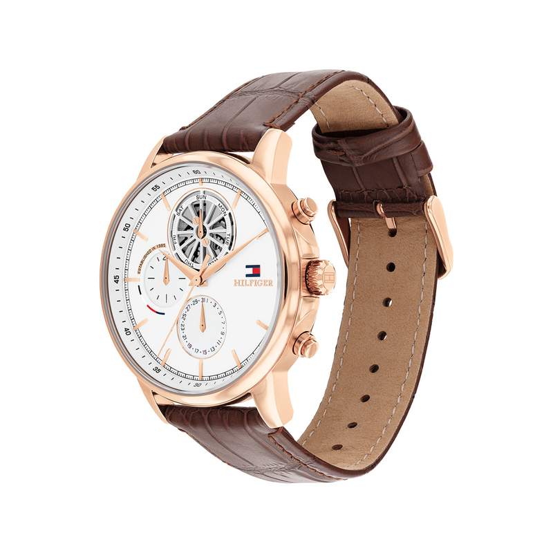 Montre TOMMY HILFIGER homme acier bracelet cuir marron - vue 2