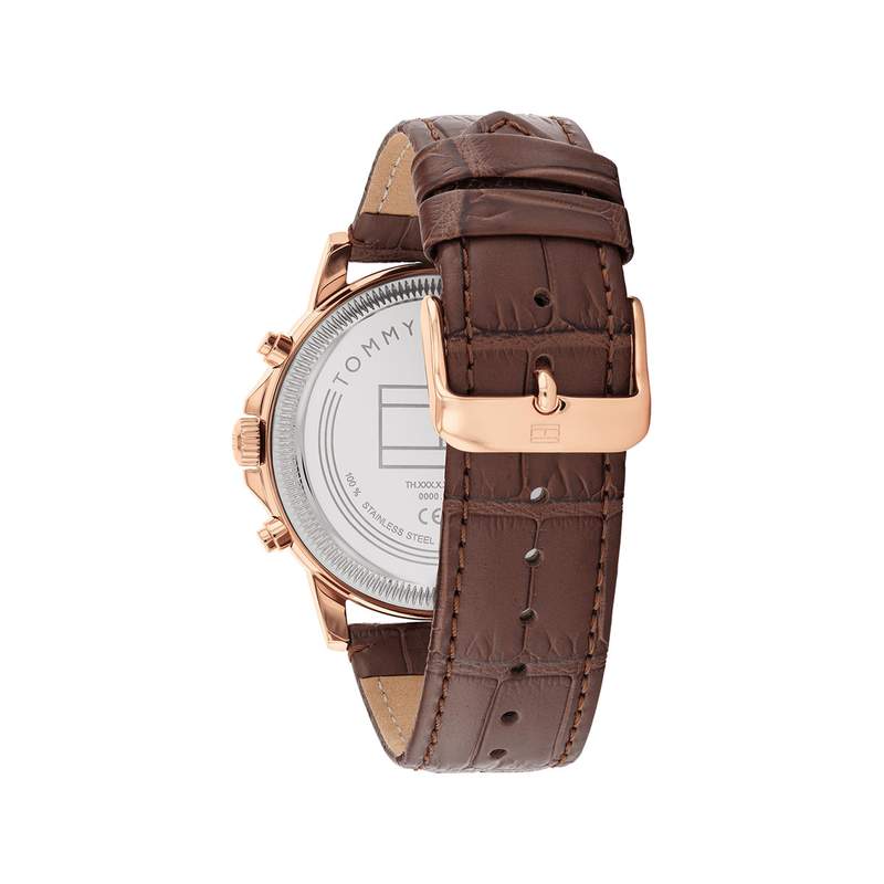 Montre TOMMY HILFIGER homme acier bracelet cuir marron - vue 3