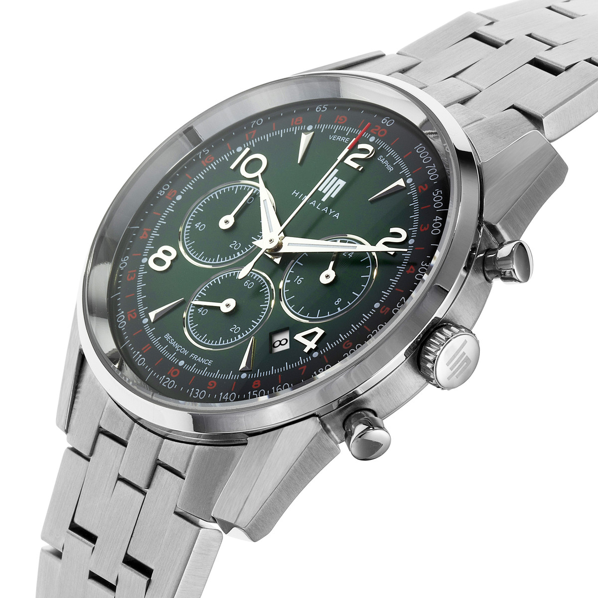 Montre LIP homme chronographe, bracelet métal argent - vue D2