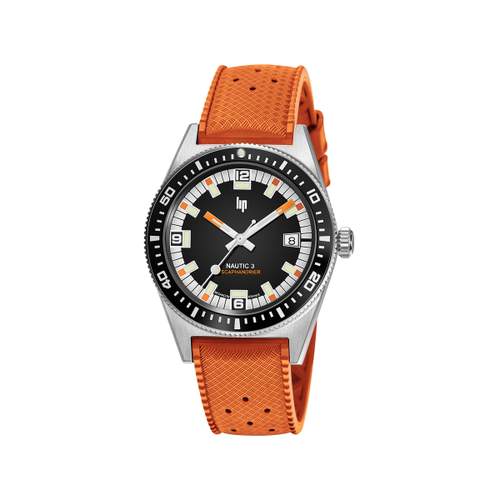 Montre LIP homme automatique, bracelet caoutchouc orange