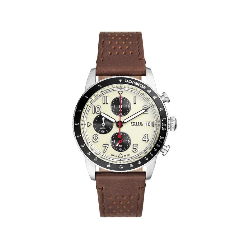 Montre FOSSIL sport tourer homme bracelet cuir marron - vue 1