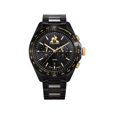 LE COQ SPORTIF coq d'or herenhorloge zwart roestvrij stalen armband