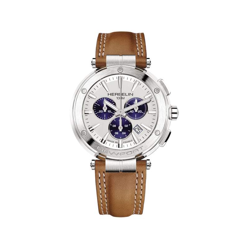 Montre MICHEL HERBELIN Newport homme chronographe, bracelet cuir marron - vue 1