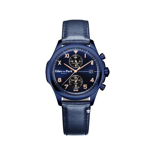 EDEN PARK Club men's watch with blue leather strap
