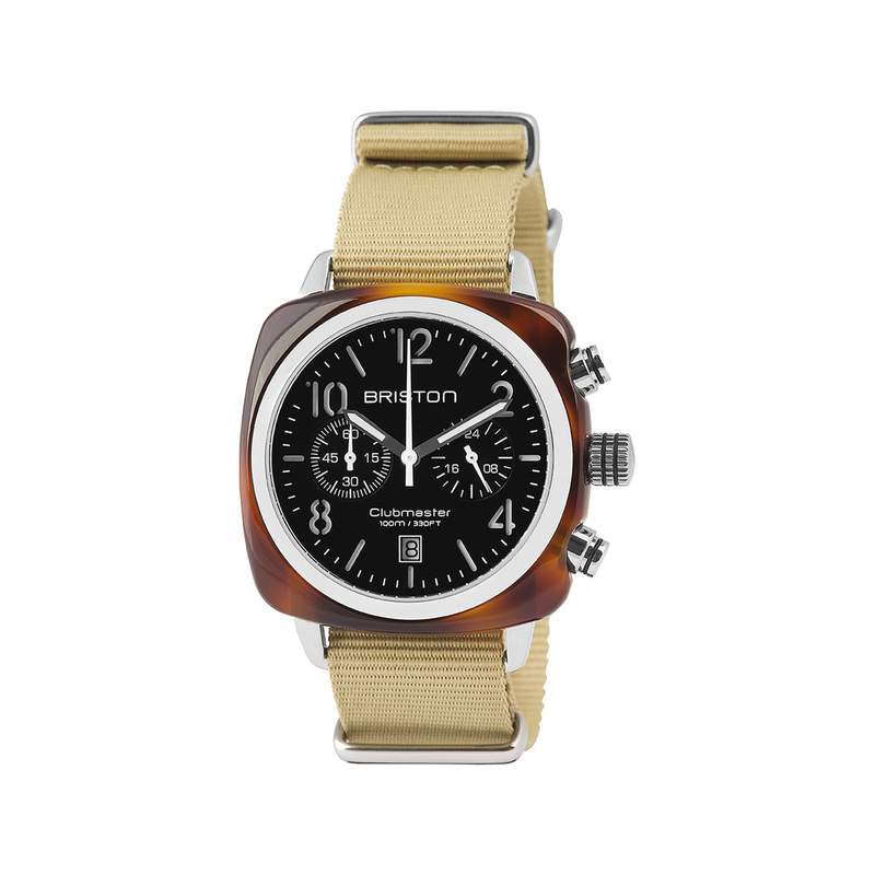 Montre BRISTON clubmaster classic chrono homme bracelet tissu vert kaki - vue 1