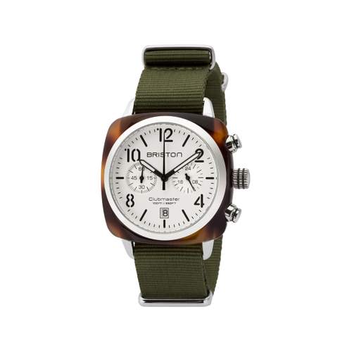 Montre BRISTON clubmaster classic chrono homme bracelet tissu vert kaki
