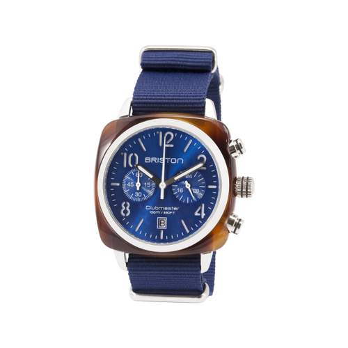 BRISTON clubmaster classic chrono men's watch blue fabric strap