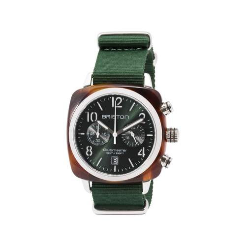 Montre BRISTON clubmaster classic chrono homme bracelet tissu vert fonce