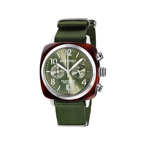 Montre BRISTON clubmaster classic chrono homme bracelet tissu vert olive
