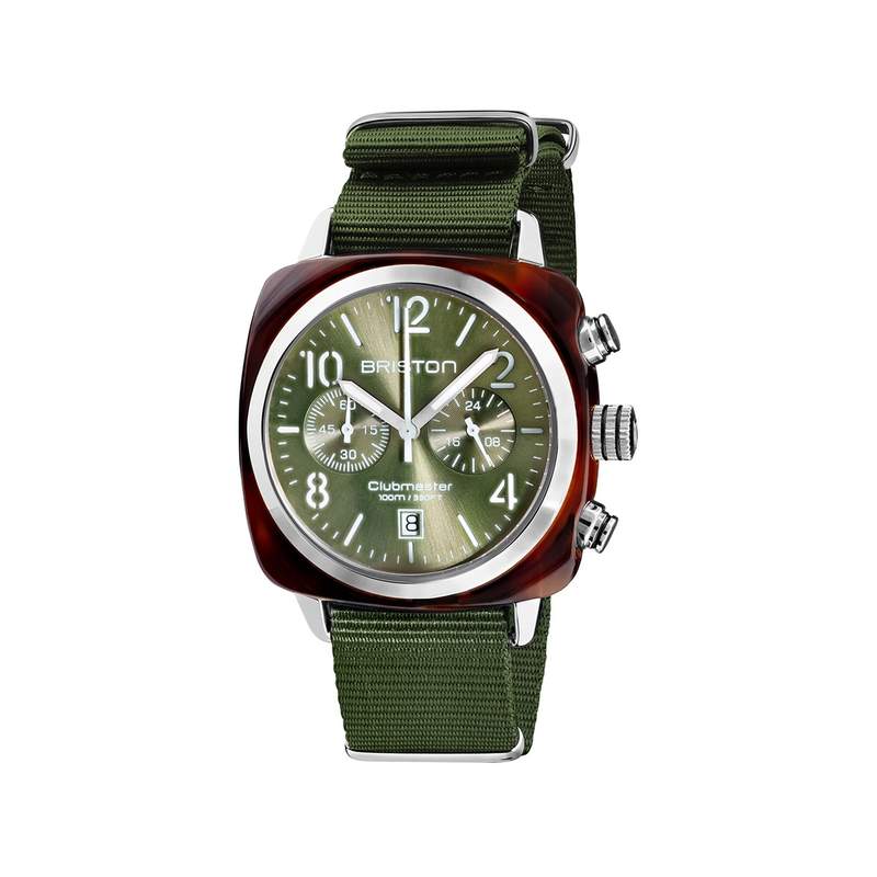 Montre BRISTON clubmaster classic chrono homme bracelet tissu vert olive - vue 1