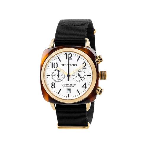 Montre BRISTON clubmaster classic chrono homme bracelet tissu noir