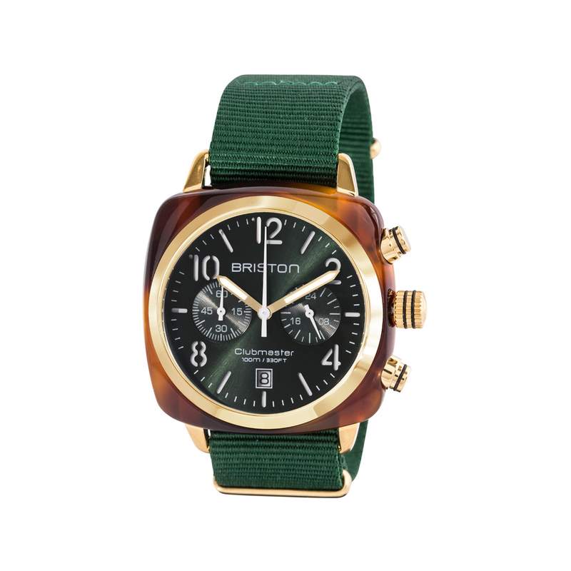 Montre BRISTON clubmaster classic chrono homme bracelet tissu vert fonce - vue 1
