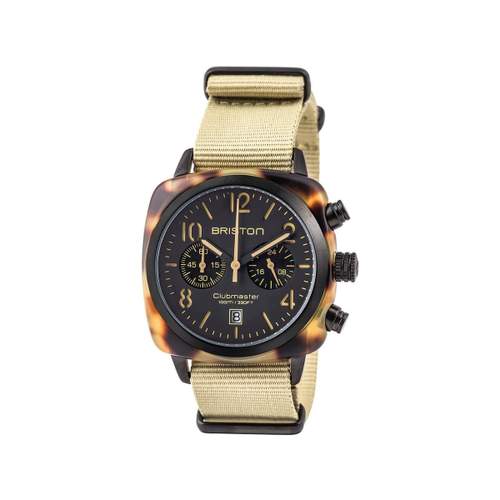 Montre BRISTON clubmaster classic chrono homme bracelet tissu vert kaki