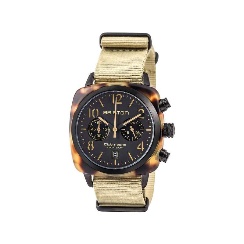 Montre BRISTON clubmaster classic chrono homme bracelet tissu vert kaki - vue 1