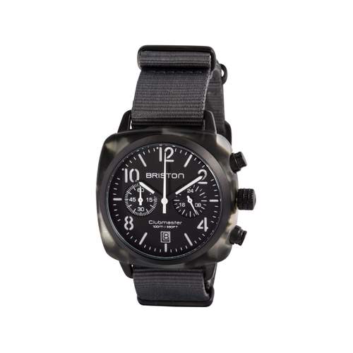 BRISTON Clubmaster Classic Chrono herenhorloge met grijze stoffen band