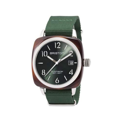 Montre BRISTON clubmaster classic hms homme bracelet tissu vert fonce