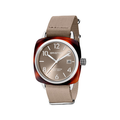 Montre BRISTON clubmaster classic hms homme bracelet tissu taupe - vue 1