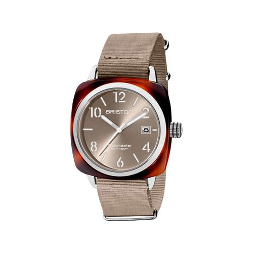 Montre BRISTON clubmaster classic hms homme bracelet tissu taupe