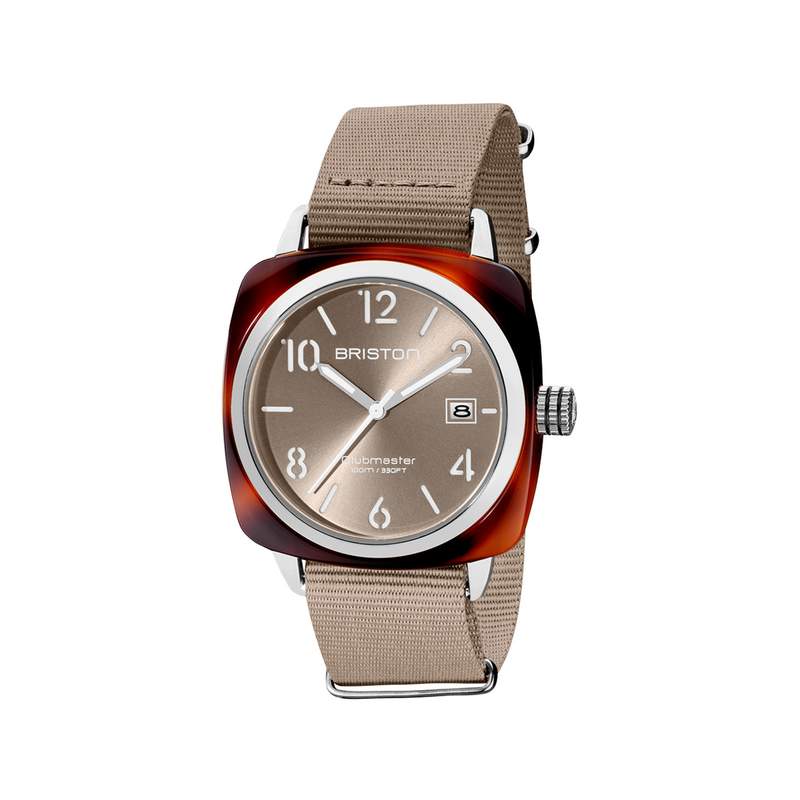Montre BRISTON clubmaster classic hms homme bracelet tissu taupe - vue 1