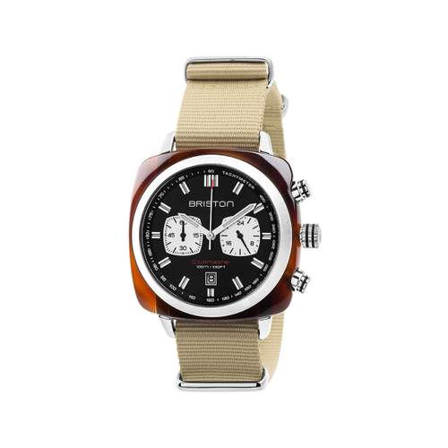 BRISTON clubmaster sport men's watch khaki green fabric strap