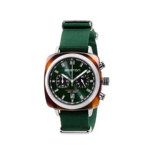 Montre BRISTON clubmaster sport homme bracelet tissu vert fonce
