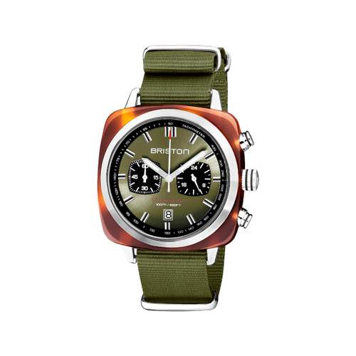 Montre BRISTON clubmaster sport homme bracelet tissu vert olive
