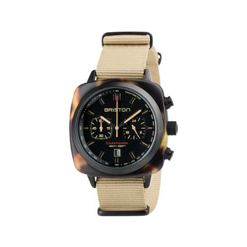 BRISTON clubmaster sport men's watch khaki green fabric strap