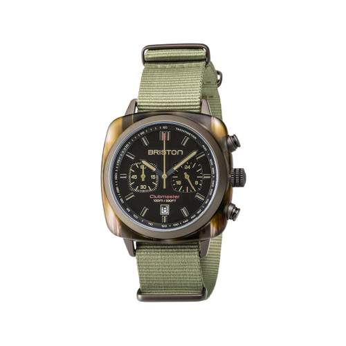 BRISTON clubmaster sport men's watch light green fabric strap