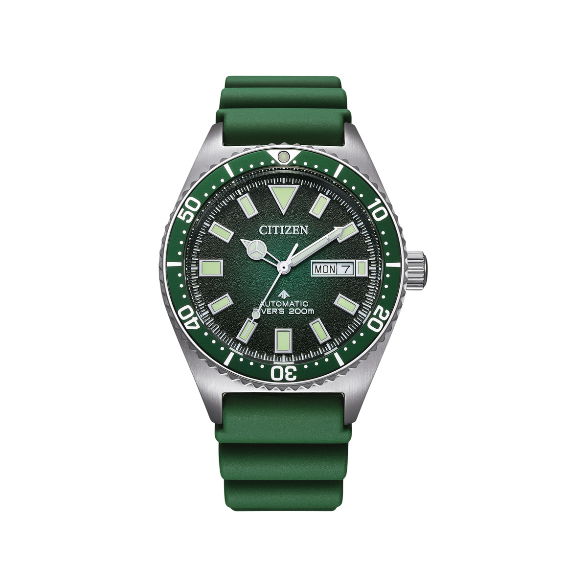 Montre CITIZEN promaster marine homme mecanique, bracelet caoutchouc vert