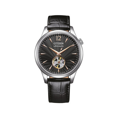 Montre CITIZEN platform homme mecanique, bracelet cuir noir - vue 1