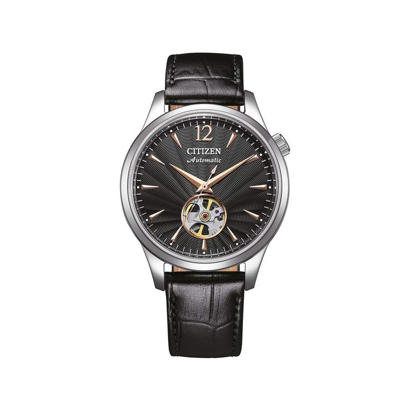 Montre CITIZEN platform homme mecanique, bracelet cuir noir - vue 1