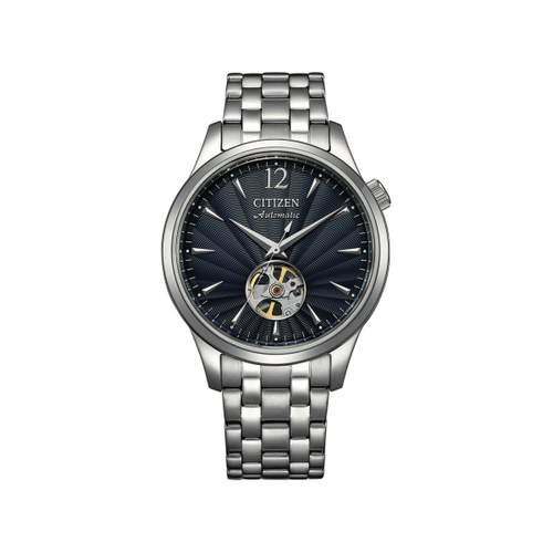Montre CITIZEN platform homme mecanique, bracelet acier inoxydable gris argent