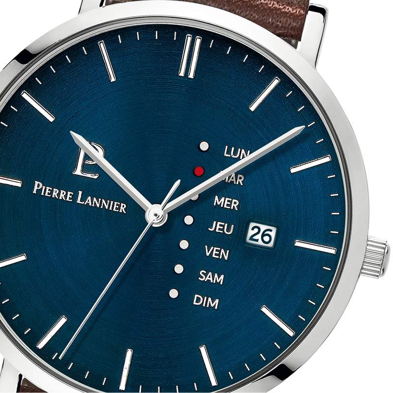Montre PIERRE LANNIER Data homme bracelet cuir brun - vue D1