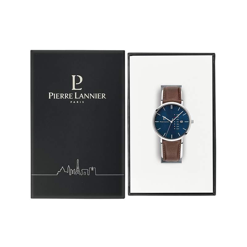 Montre PIERRE LANNIER Data homme bracelet cuir brun - vue D2