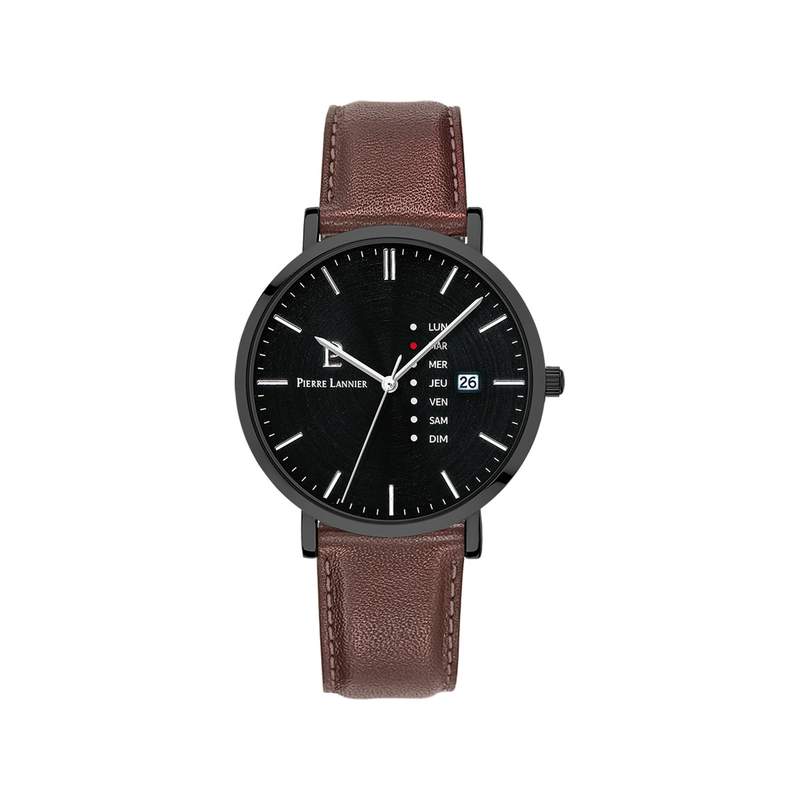 Montre PIERRE LANNIER Data homme bracelet cuir brun - vue 1